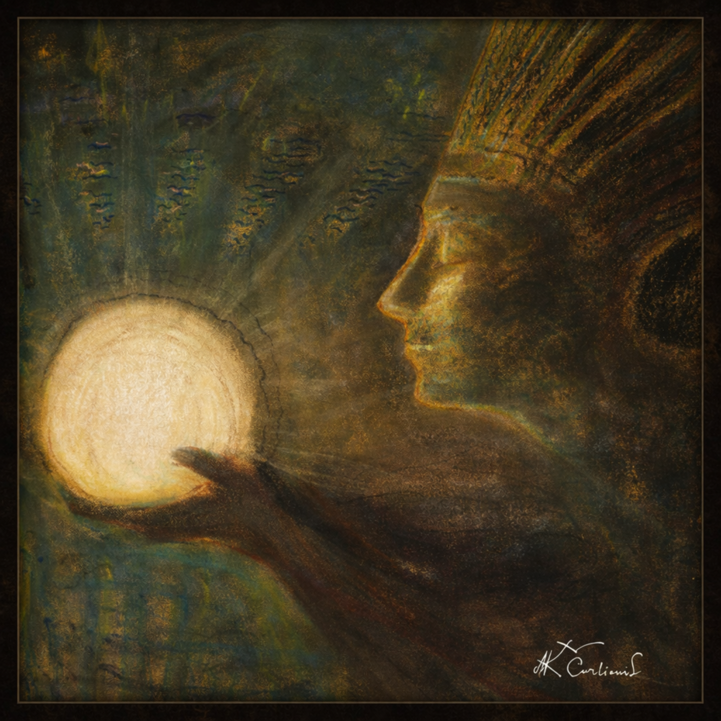 Abstract art print with colorful brush strokes on a white background